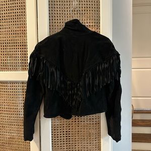 Leather Fringe Suede Vintage Jacket Explorations Womens Black Medium